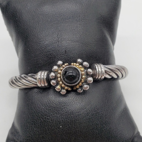 Flli Menegatti Italy .925 Sterling Silver Hinged Cuff Bracelet Black Onyx 6.5" - Picture 1 of 5